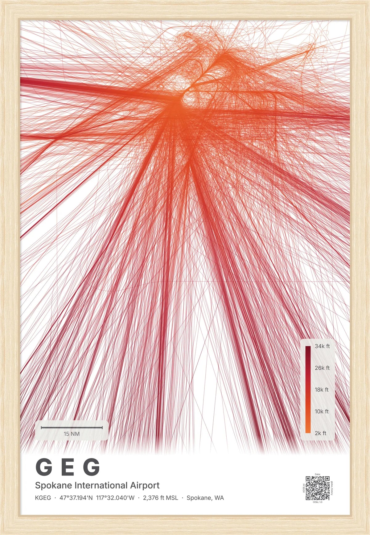 GEG flight path print — Inferno theme · Light [material:framed_natural]