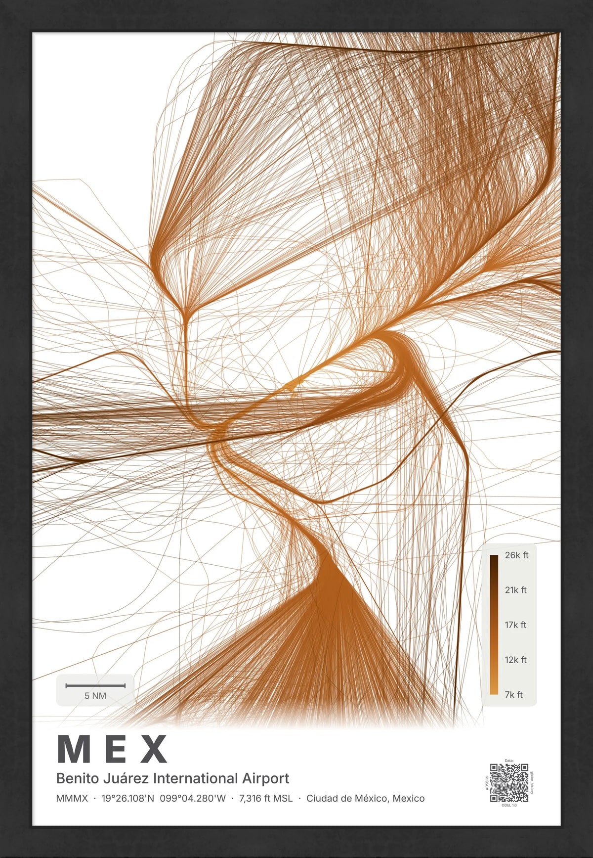 MEX flight path map — Solana theme · Light [material:framed_black]