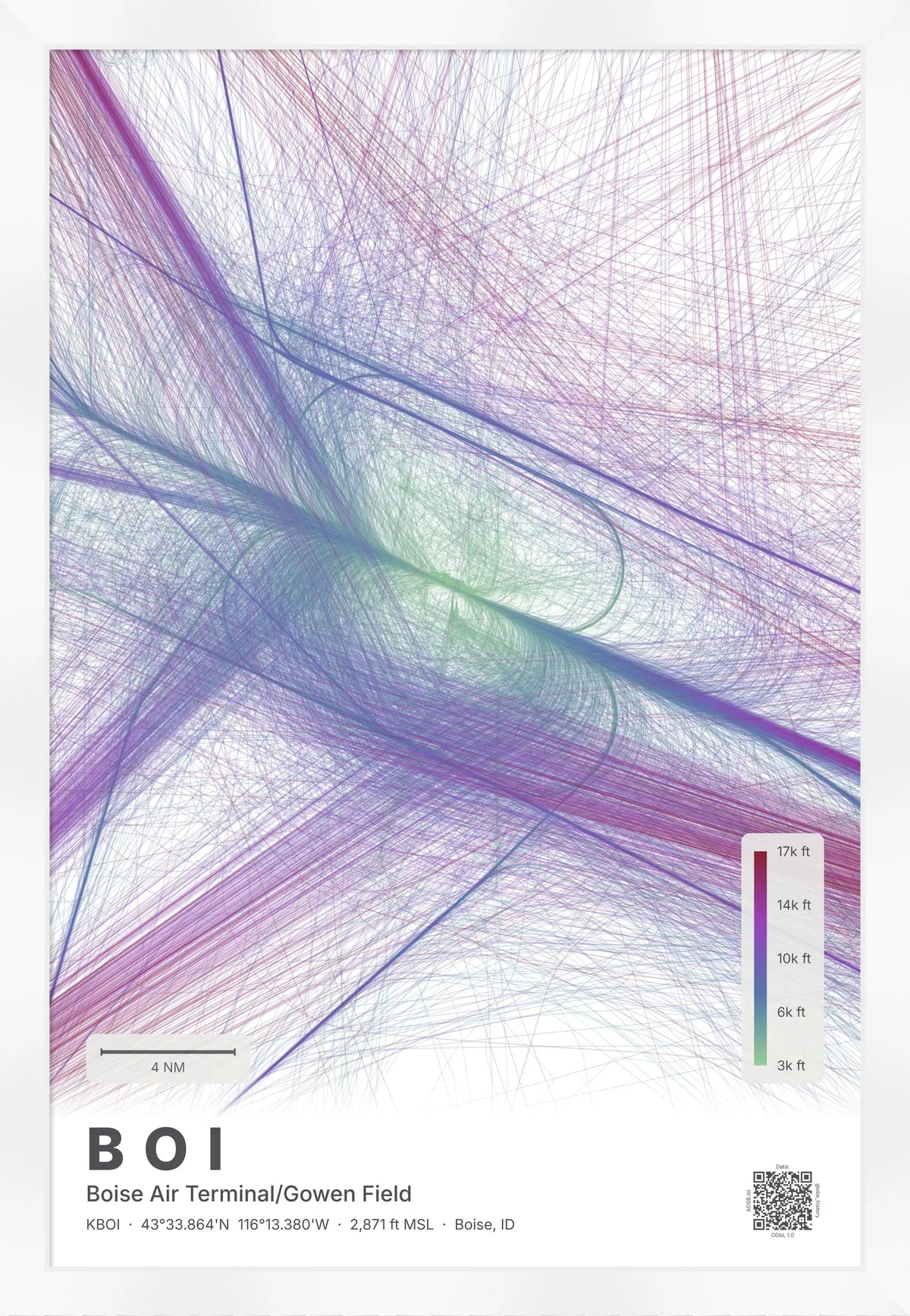 BOI flight path print — Prism theme · Light [material:framed_white]