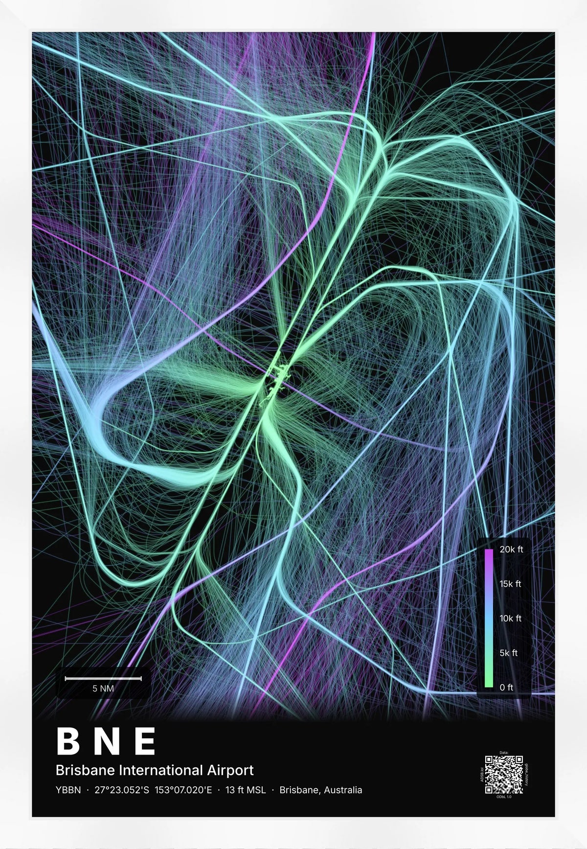 BNE flight path map — Prism theme · Dark [material:framed_white]
