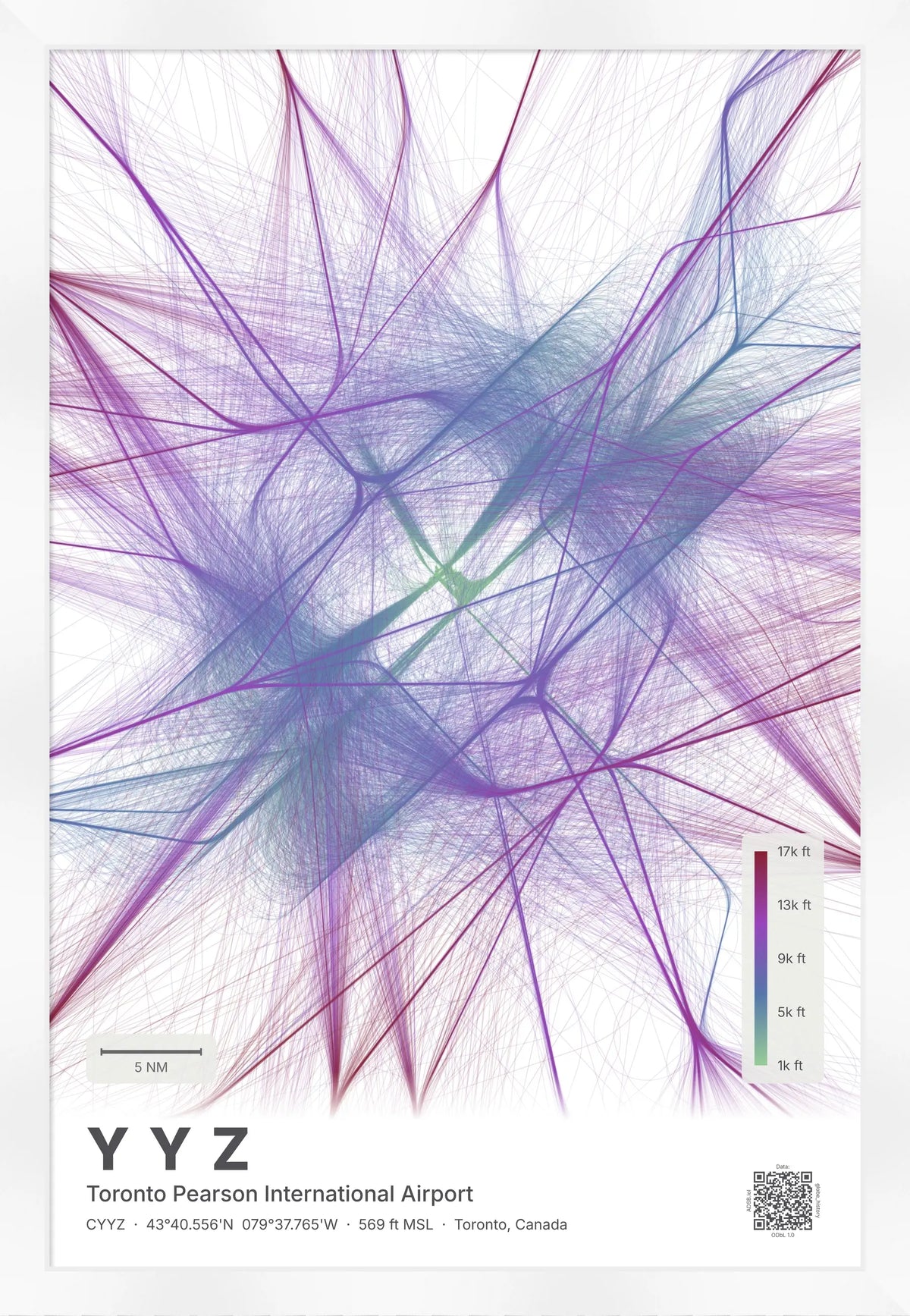 YYZ flight path map — Prism theme · Light [material:framed_white]