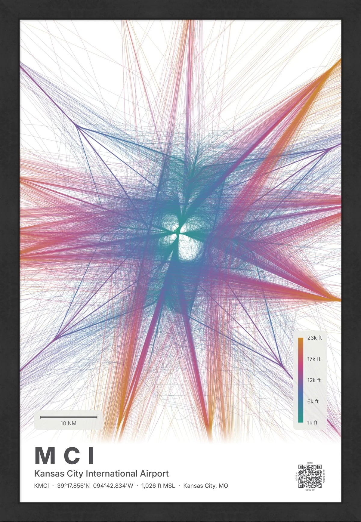 MCI flight path print — Aurora theme · Light [material:framed_black]