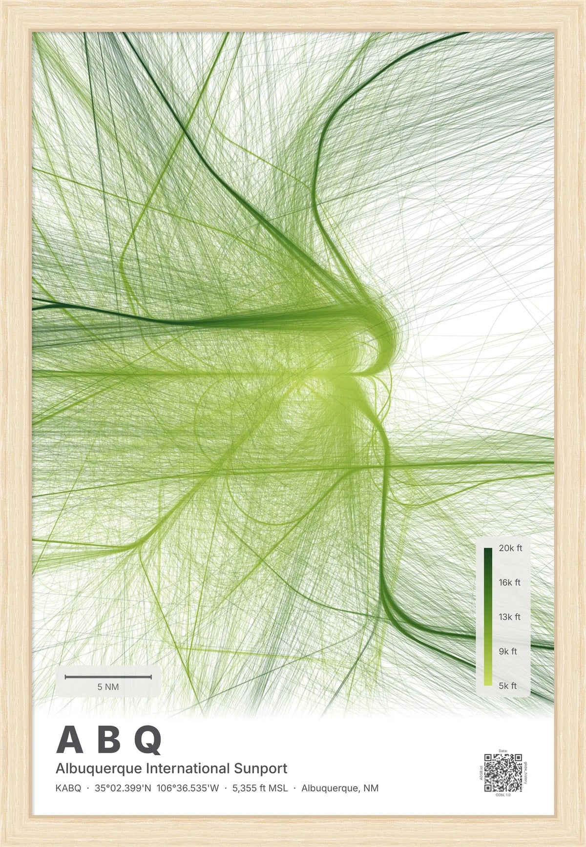 ABQ flight path map — Citrus theme · Light [material:framed_natural]