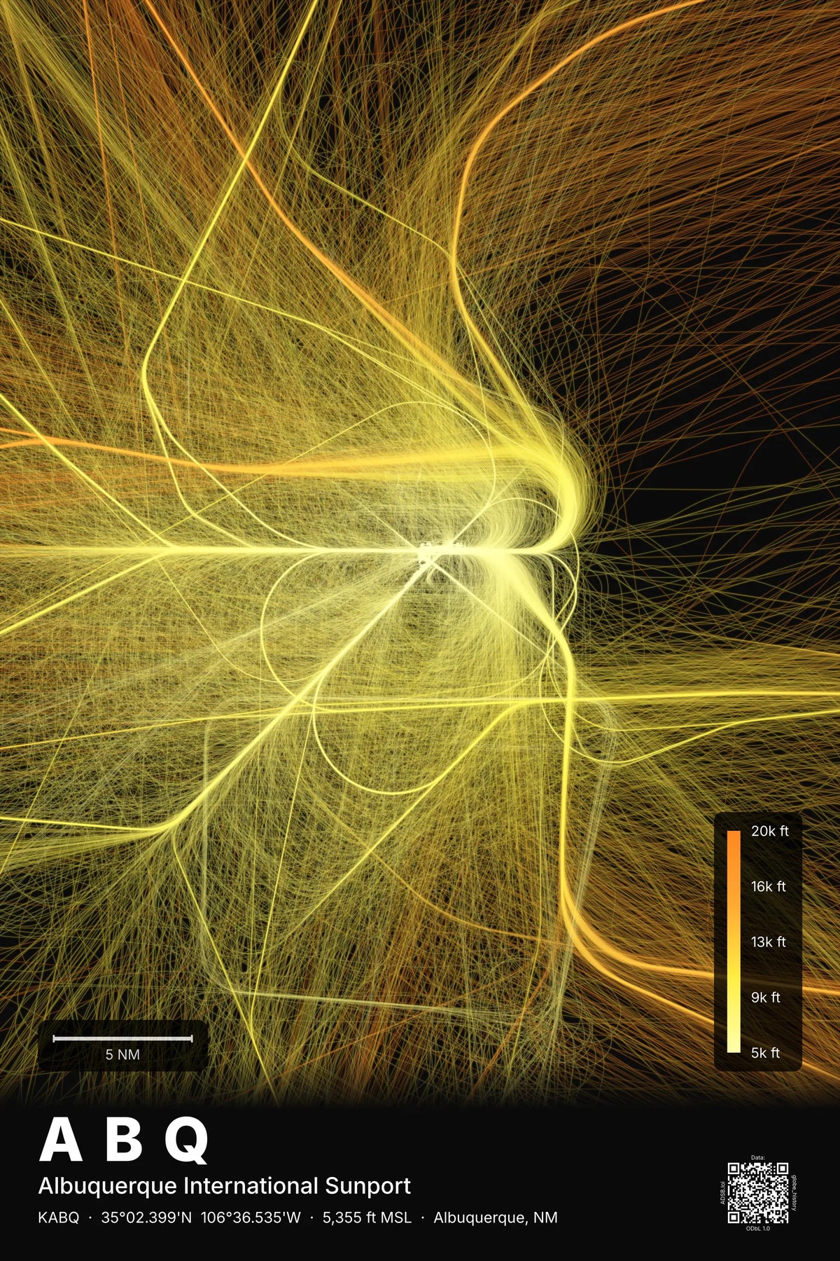 ABQ flight path map — Solana theme · Dark