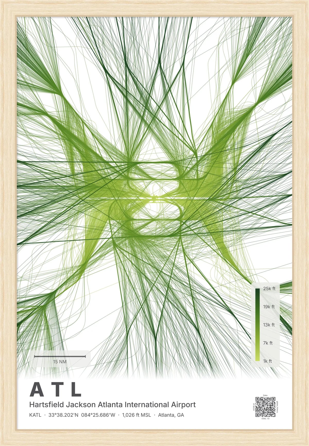 ATL flight path print — Citrus theme · Light [material:framed_natural]