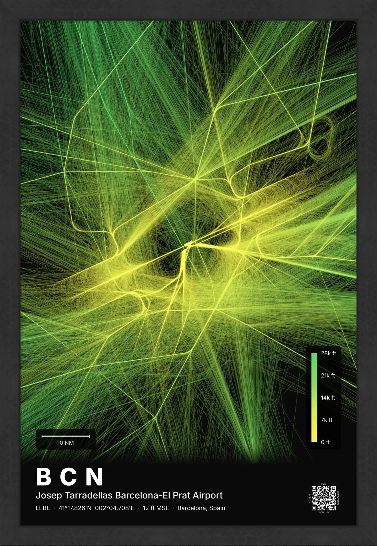 BCN flight path map — Citrus theme · Dark [material:framed_black]