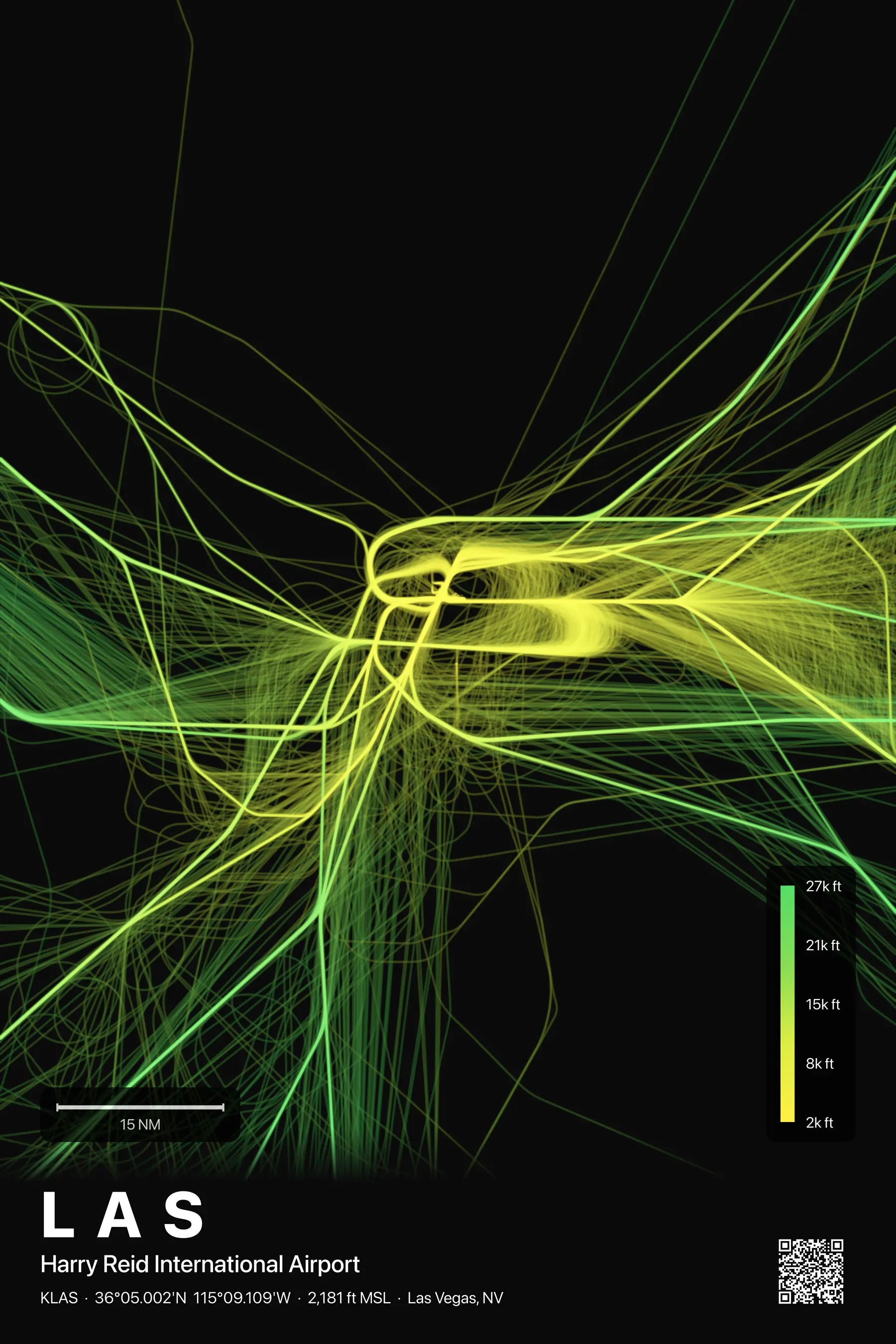 LAS flight path print — Citrus theme · Dark