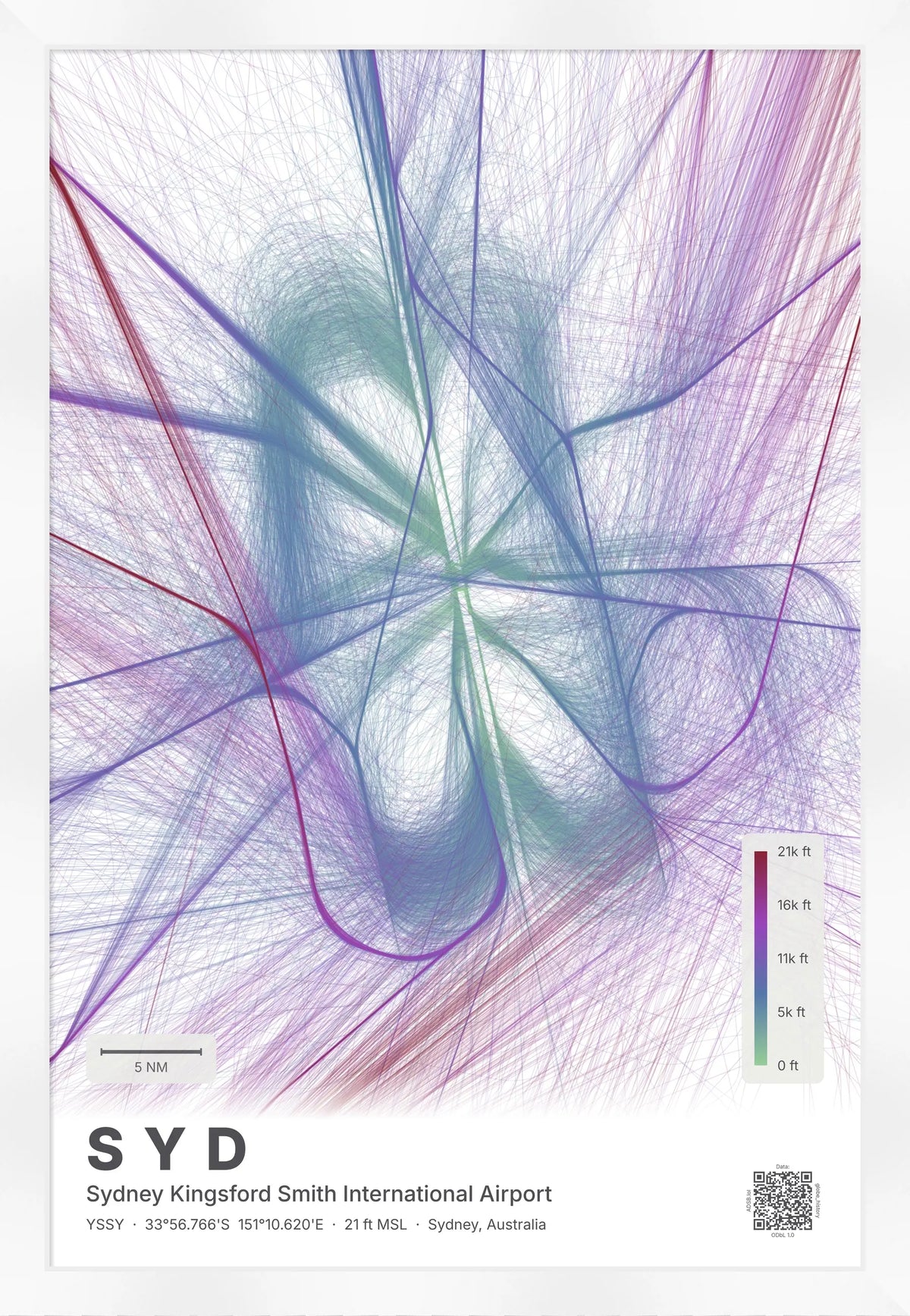 SYD flight path map — Prism theme · Light [material:framed_white]