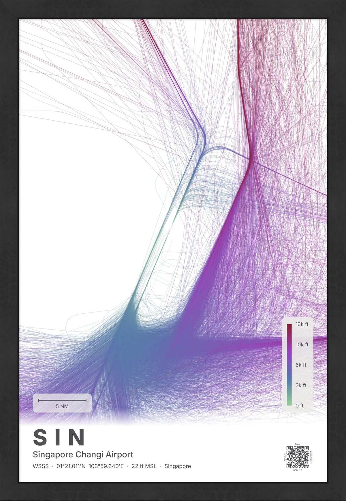 SIN flight path map — Prism theme · Light [material:framed_black]