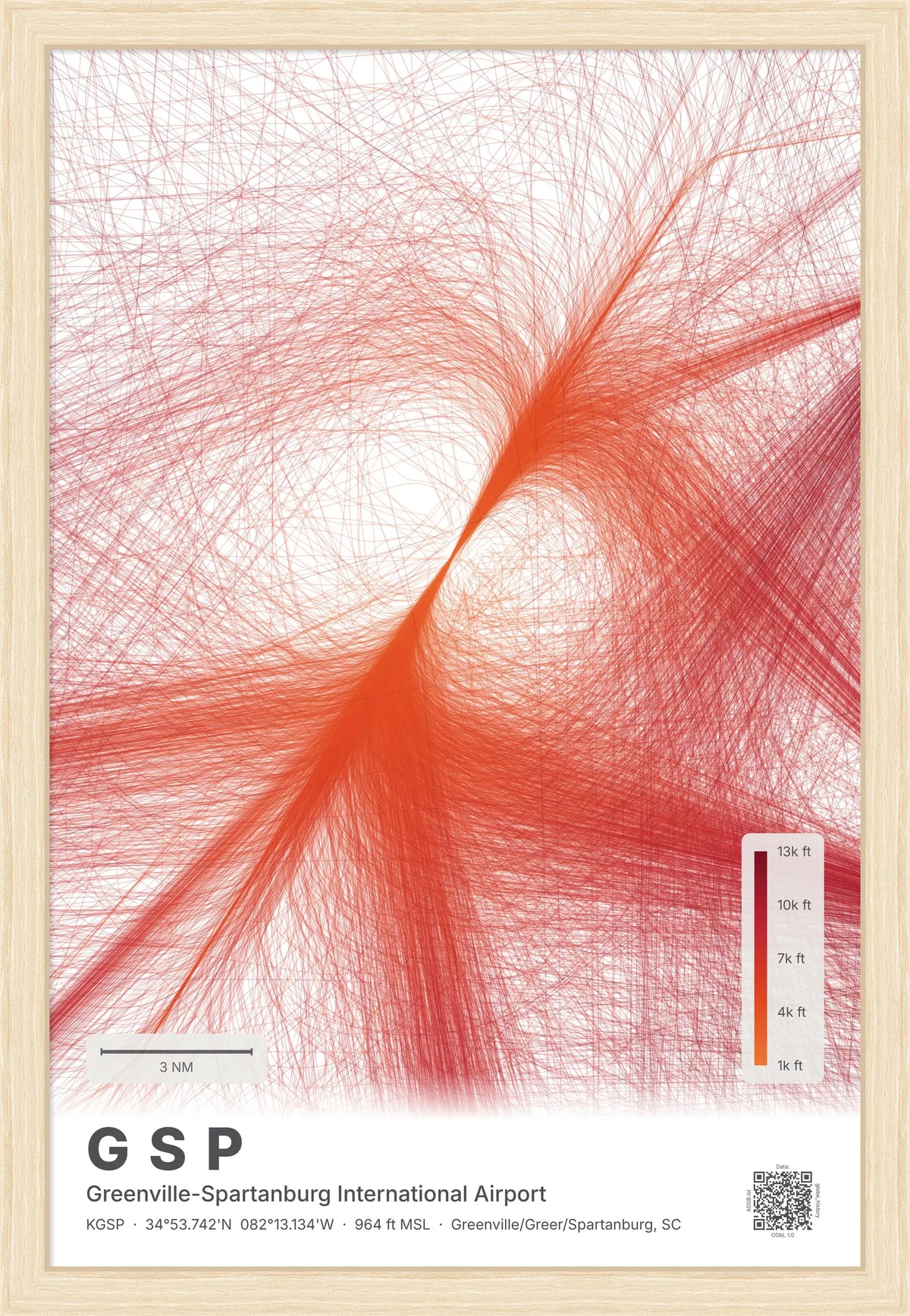 GSP flight path print — Inferno theme · Light [material:framed_natural]