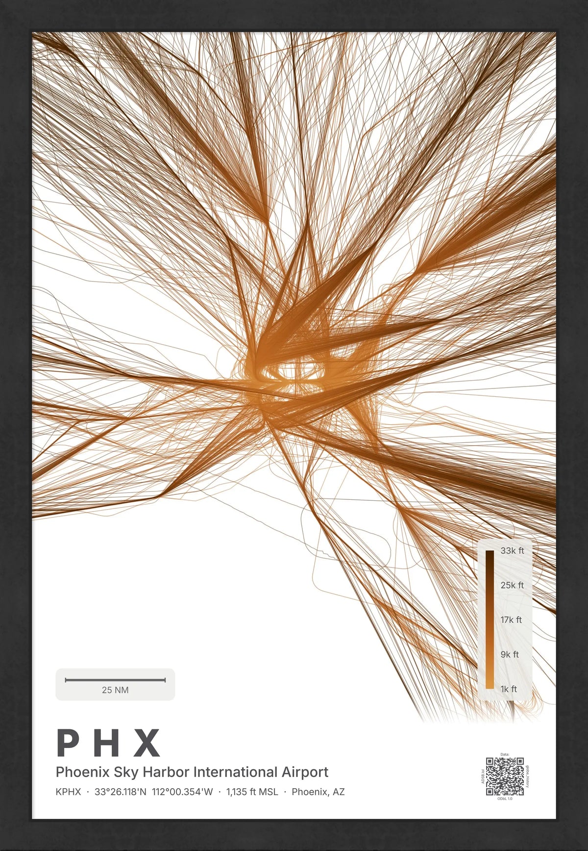 PHX flight path print — Solana theme · Light [material:framed_black]