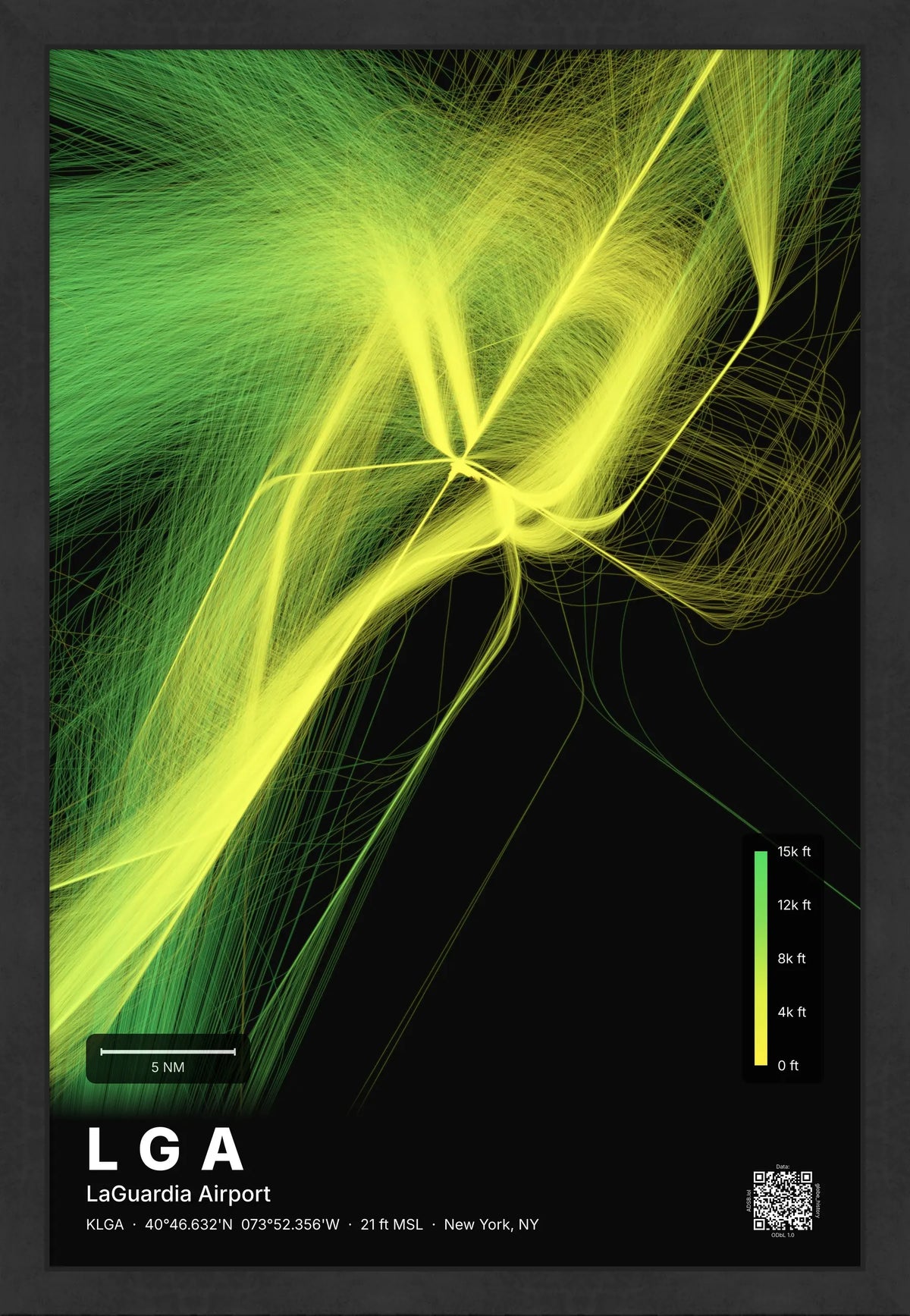 LGA flight path print — Citrus theme · Dark [material:framed_black]