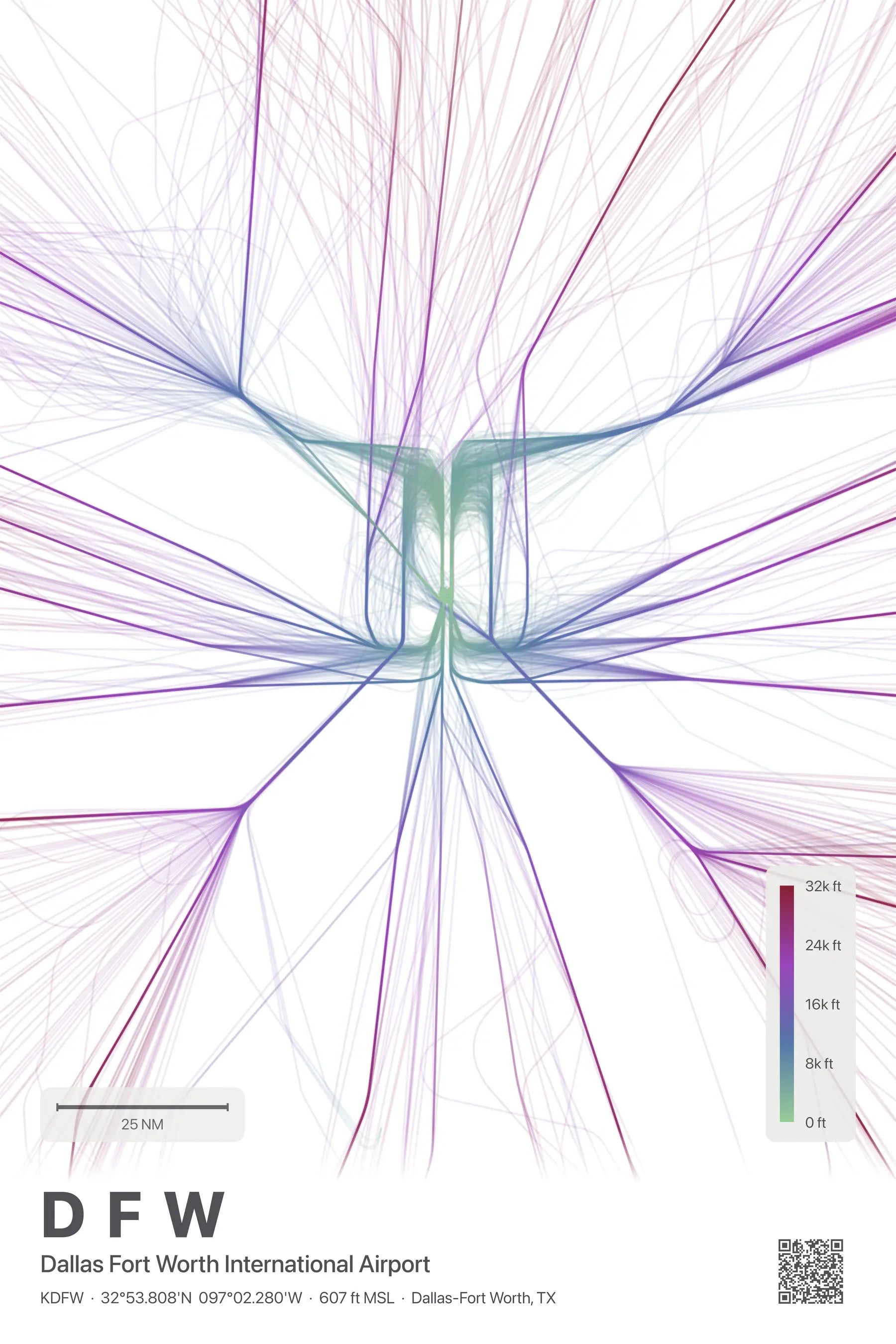DFW flight path print — Prism theme · Light