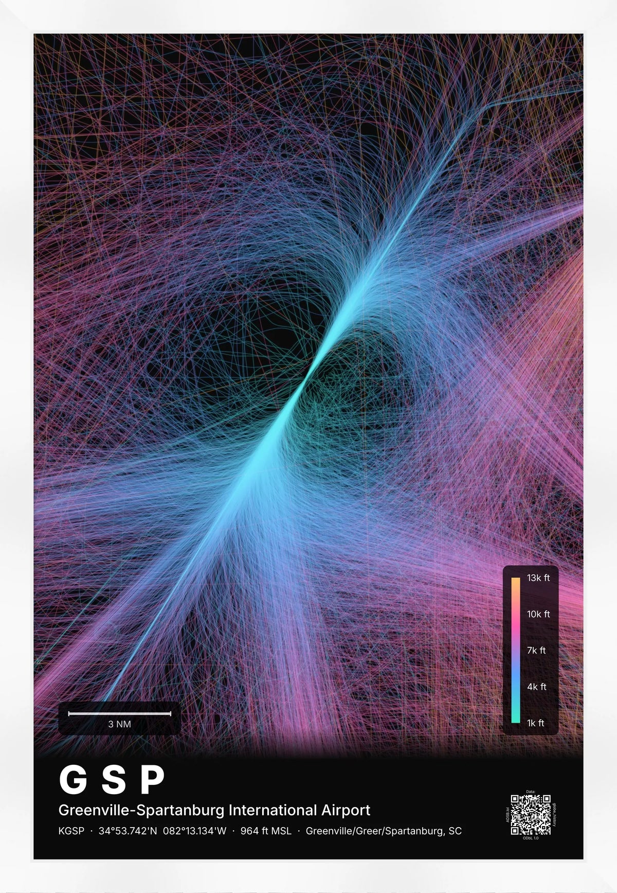 GSP flight path print — Aurora theme · Dark [material:framed_white]