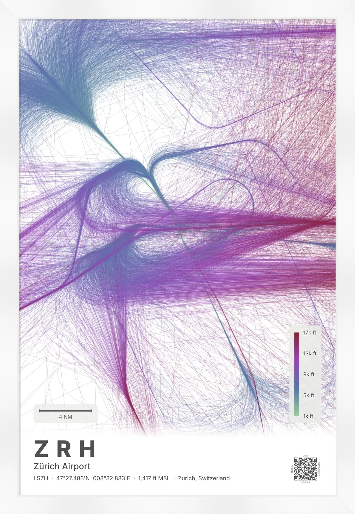 ZRH flight path map — Prism theme · Light [material:framed_white]
