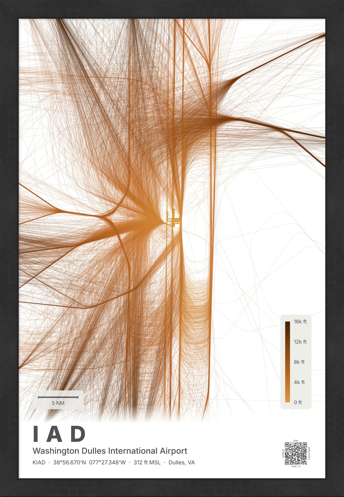 IAD flight path print — Solana theme · Light [material:framed_black]