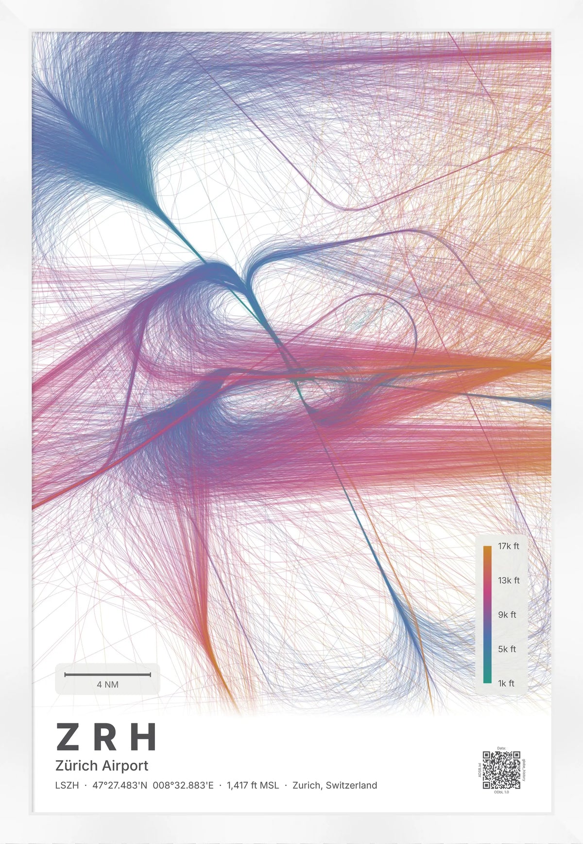 ZRH flight path map — Aurora theme · Light [material:framed_white]