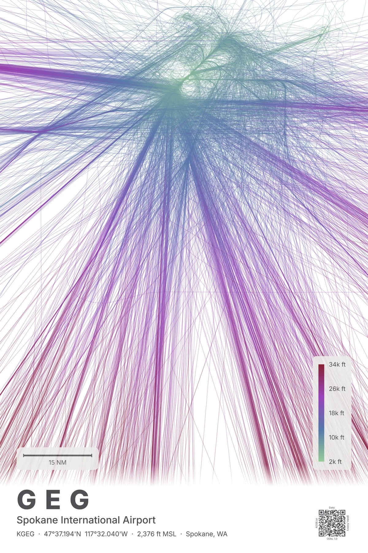 GEG flight path print — Prism theme · Light