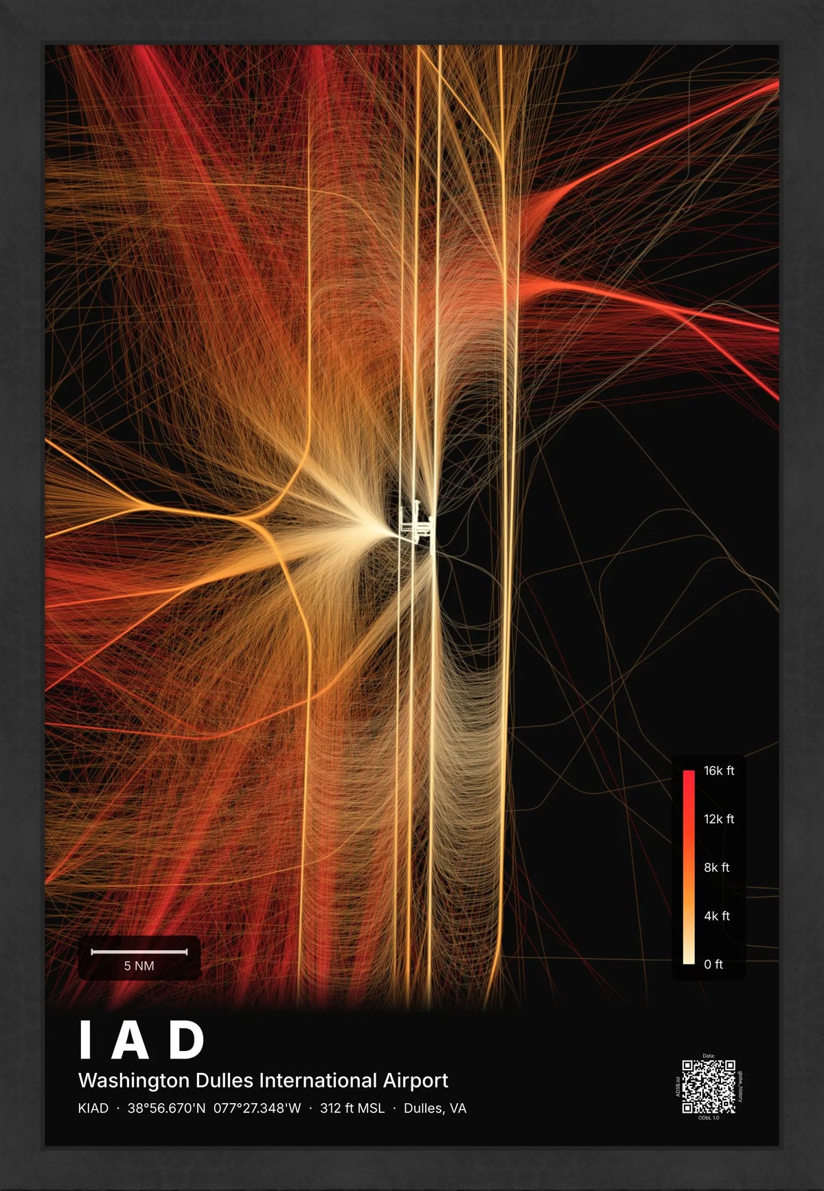 IAD flight path print — Inferno theme · Dark [material:framed_black]