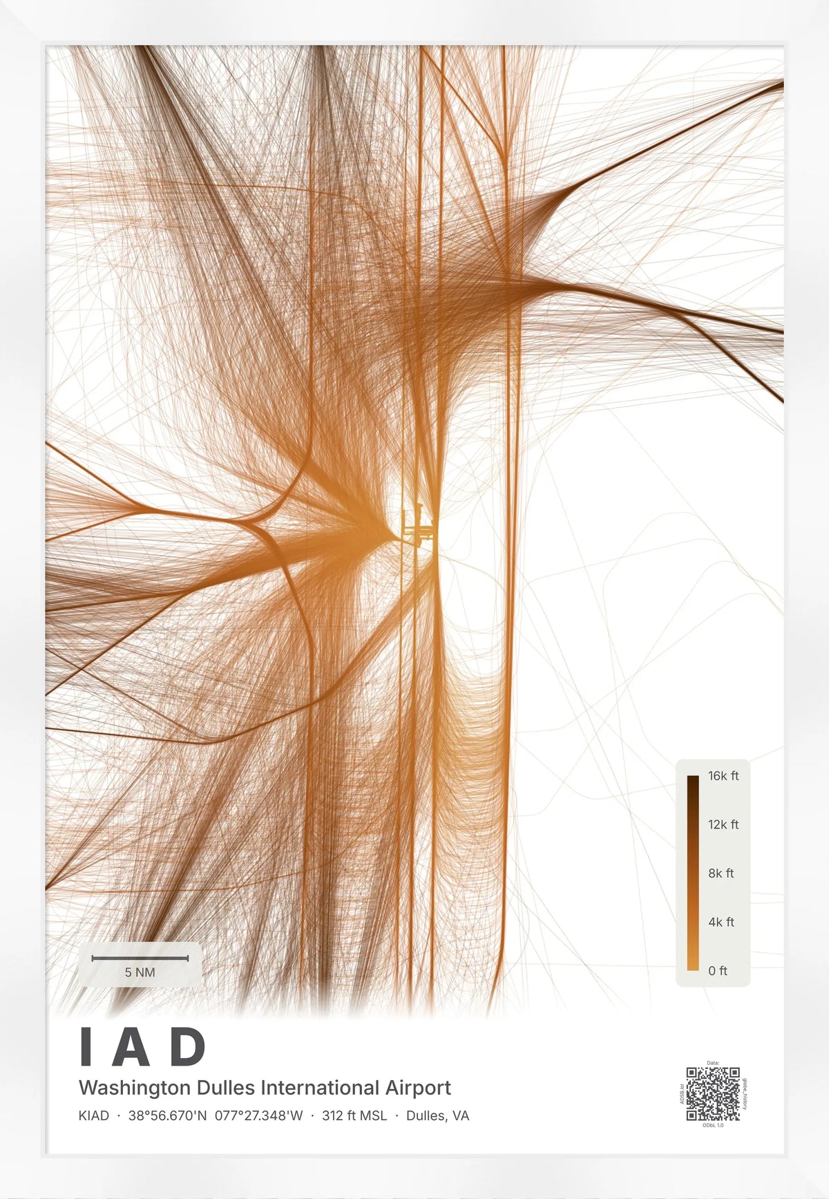IAD flight path print — Solana theme · Light [material:framed_white]