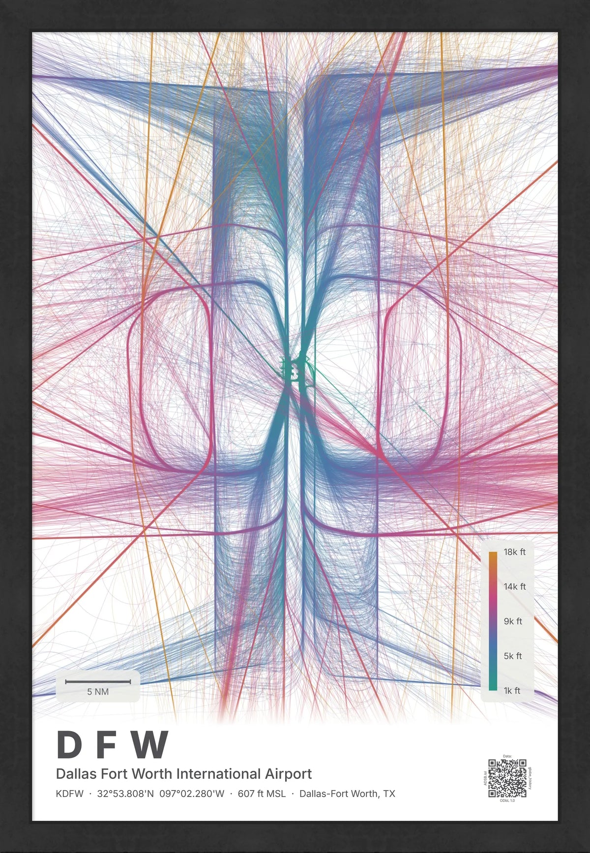 DFW flight path map — Aurora theme · Light [material:framed_black]