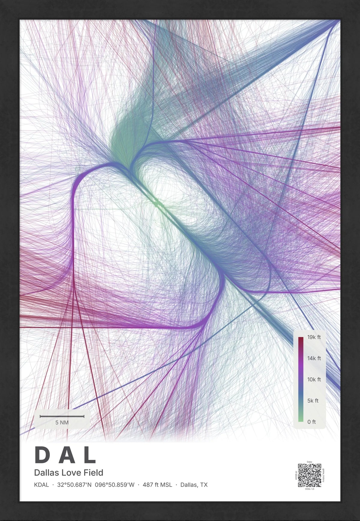 DAL flight path print — Prism theme · Light [material:framed_black]