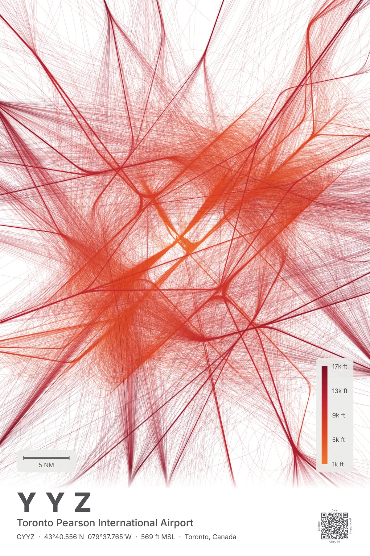 YYZ flight path map — Inferno theme · Light