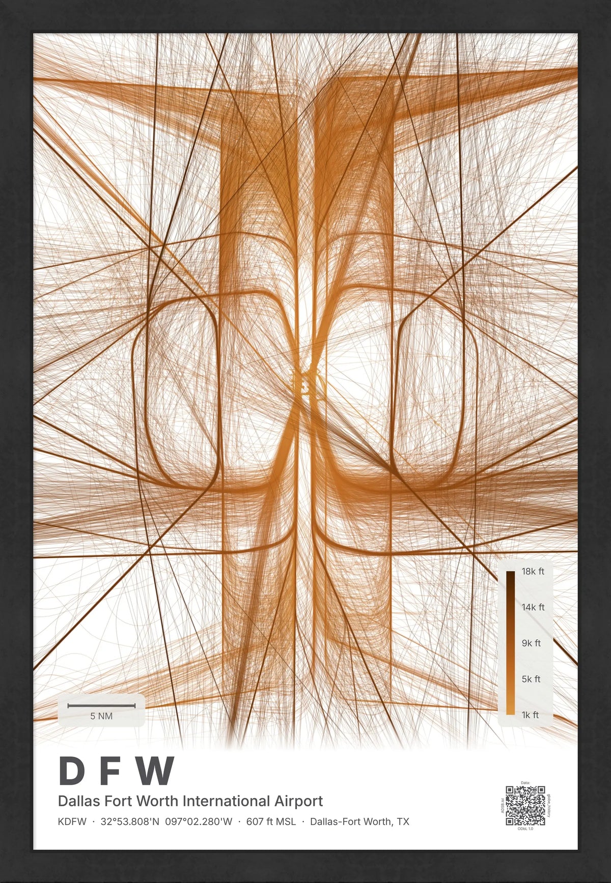 DFW flight path map — Solana theme · Light [material:framed_black]