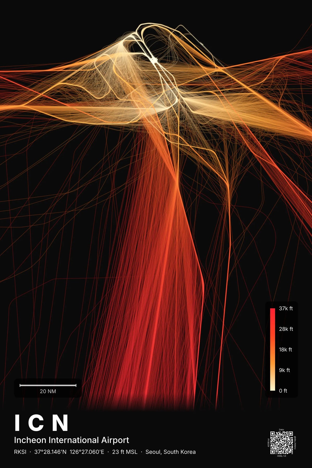 ICN flight path map — Inferno theme · Dark