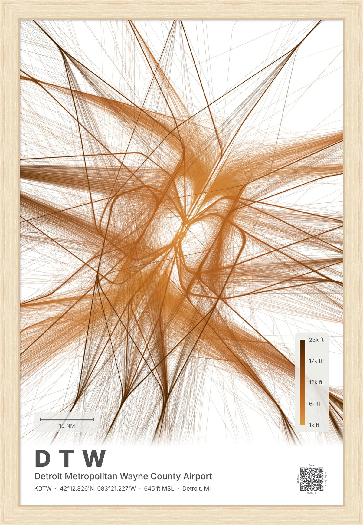 DTW flight path map — Solana theme · Light [material:framed_natural]