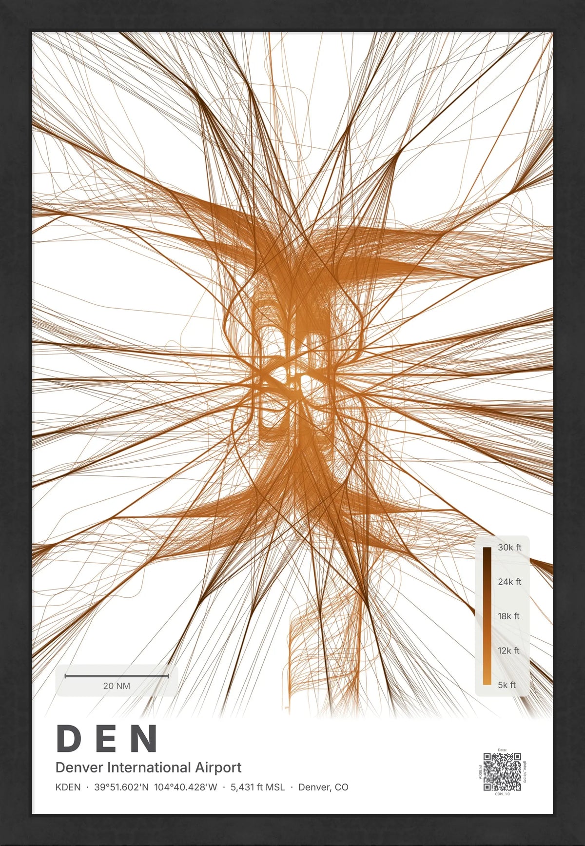 DEN flight path print — Solana theme · Light [material:framed_black]