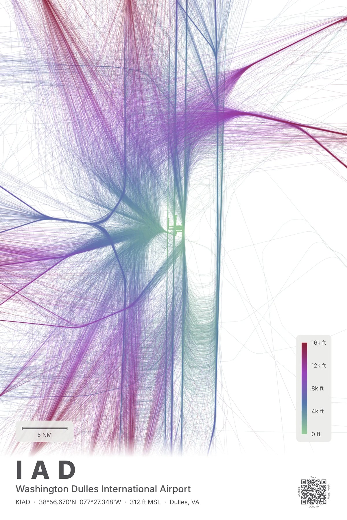 IAD flight path print — Prism theme · Light