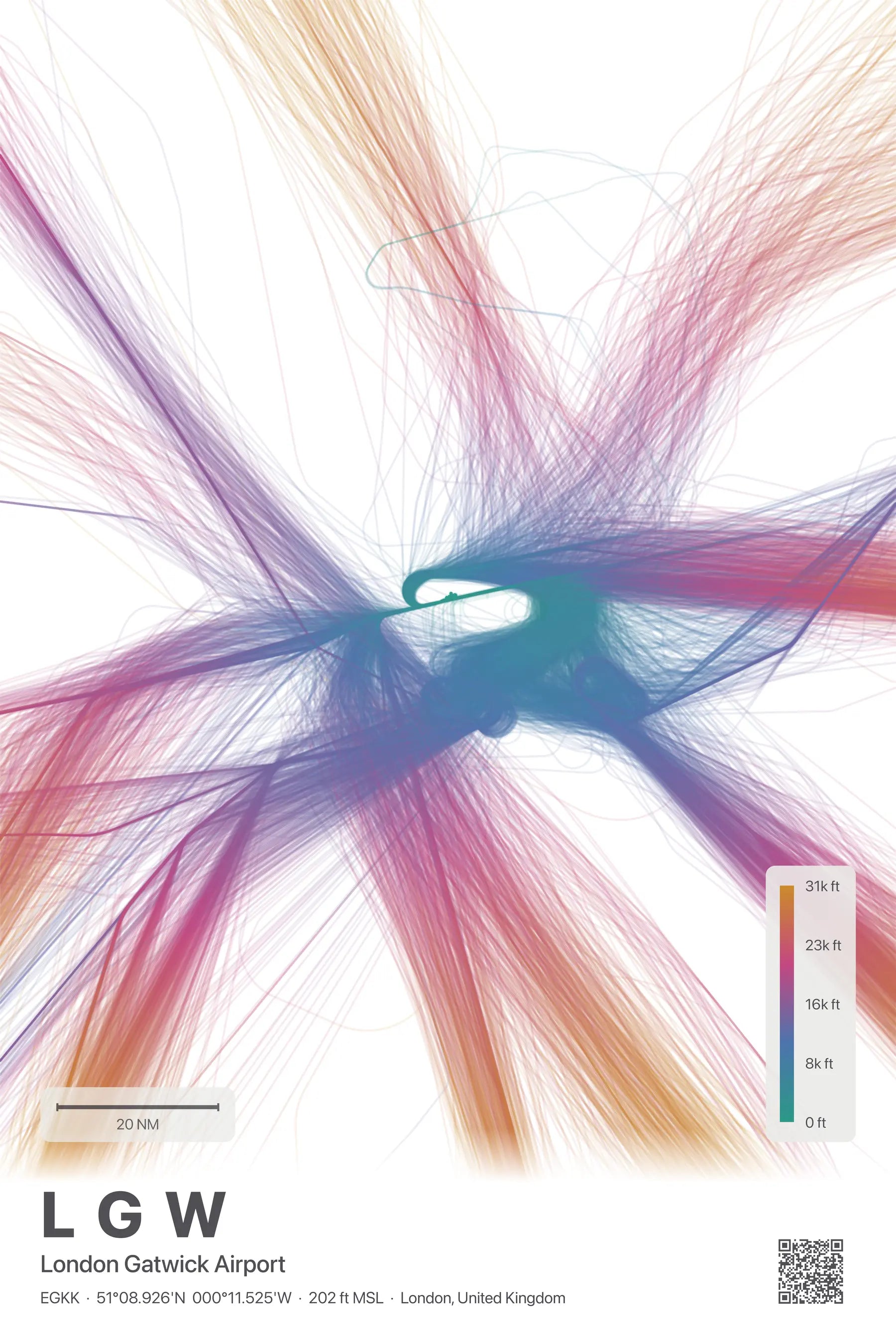 LGW flight path print — Aurora theme · Light