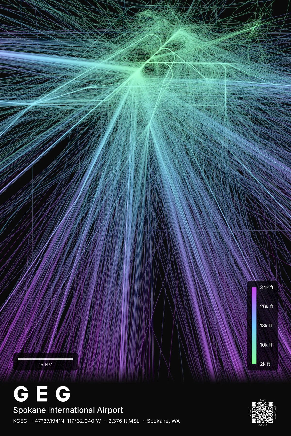 GEG flight path print — Prism theme · Dark