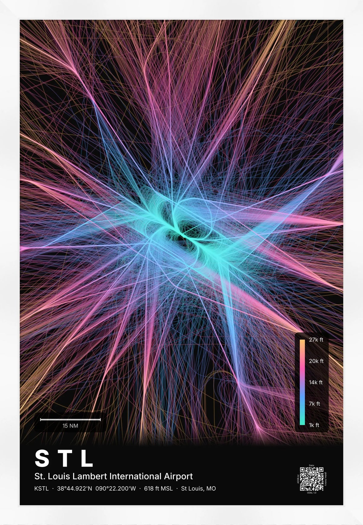 STL flight path print — Aurora theme · Dark [material:framed_white]