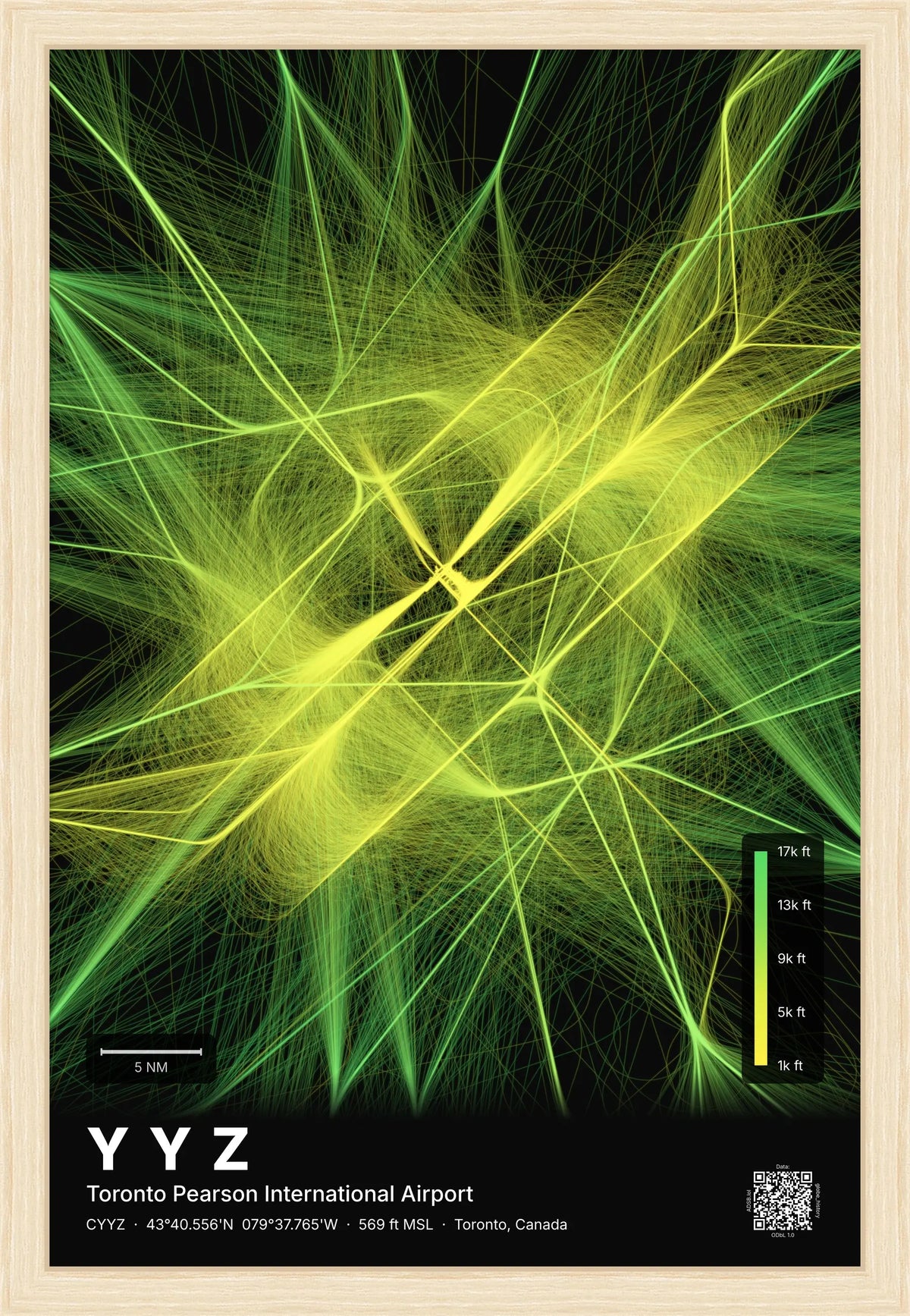 YYZ flight path map — Citrus theme · Dark [material:framed_natural]