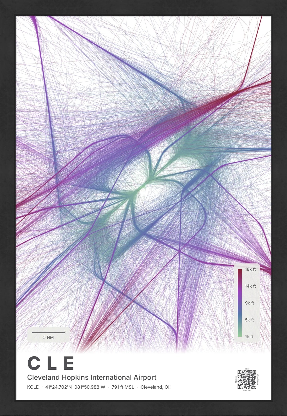 CLE flight path print — Prism theme · Light [material:framed_black]