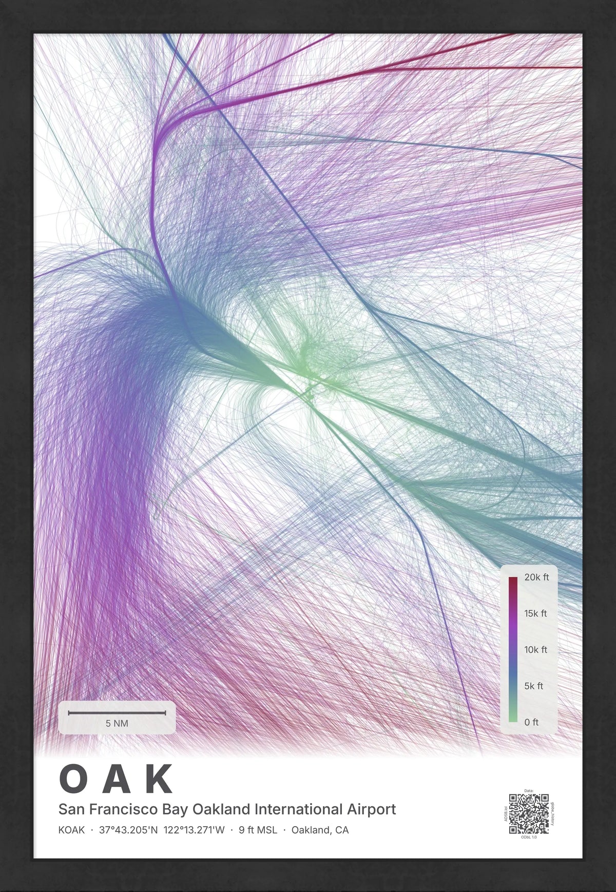 OAK flight path print — Prism theme · Light [material:framed_black]
