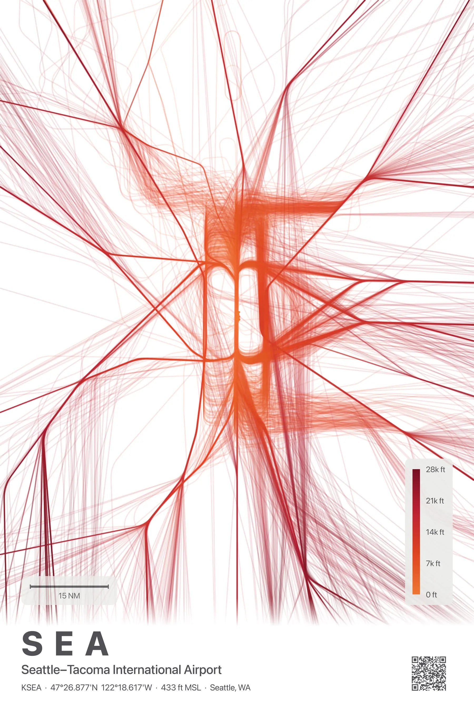 SEA flight path print — Inferno theme · Light
