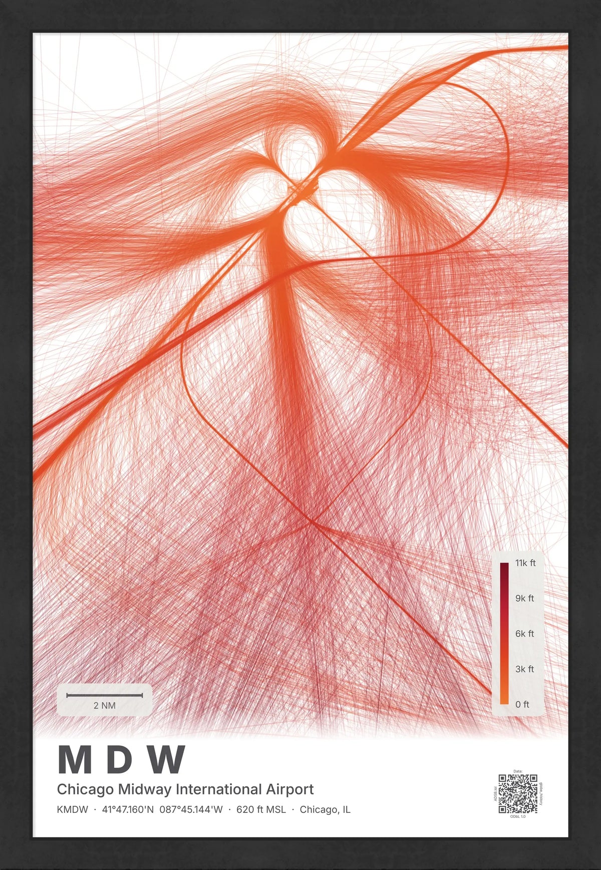 MDW flight path print — Inferno theme · Light [material:framed_black]