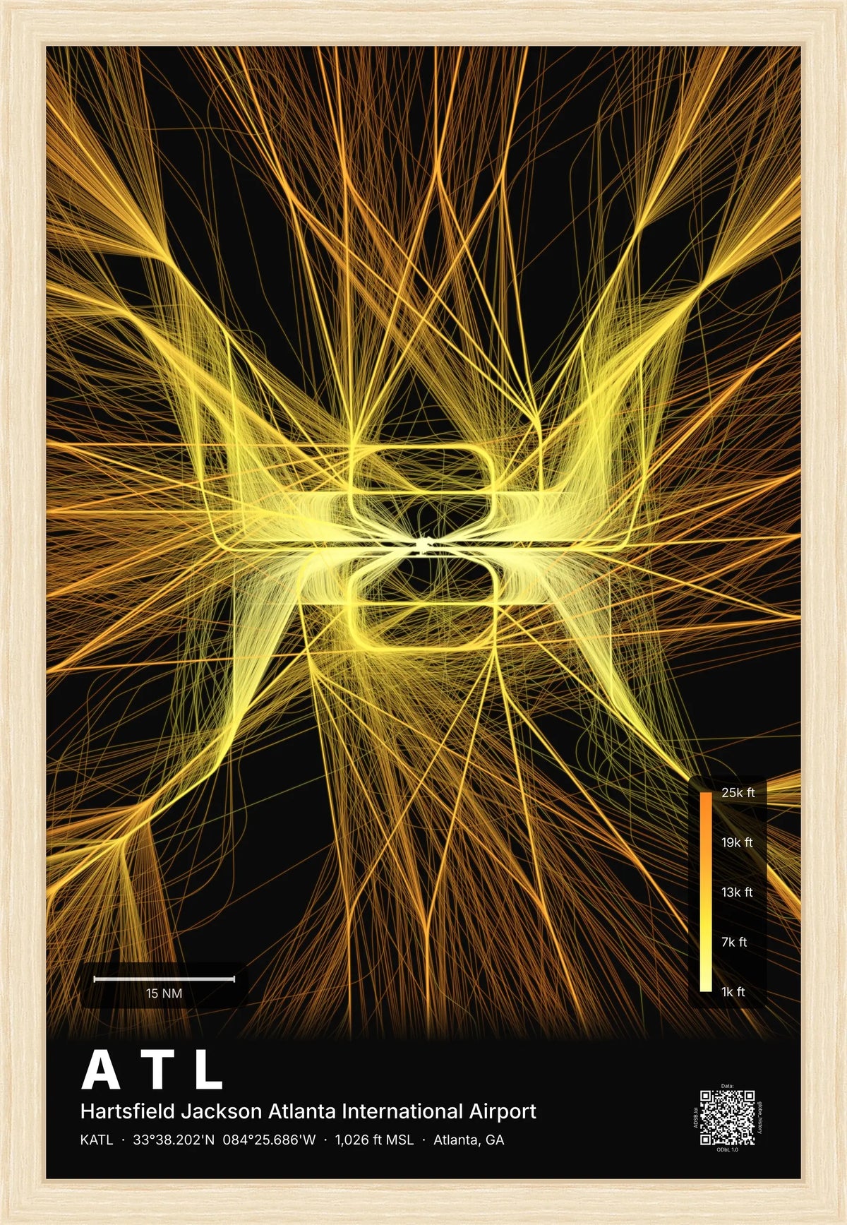 ATL flight path print — Solana theme · Dark [material:framed_natural]