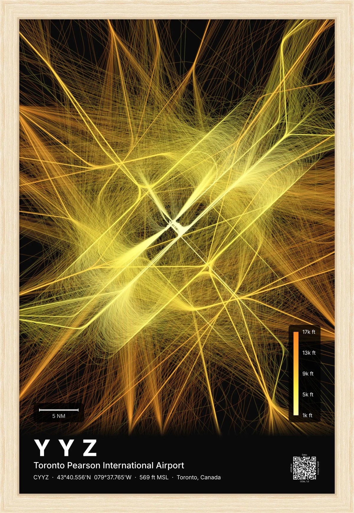 YYZ flight path map — Solana theme · Dark [material:framed_natural]