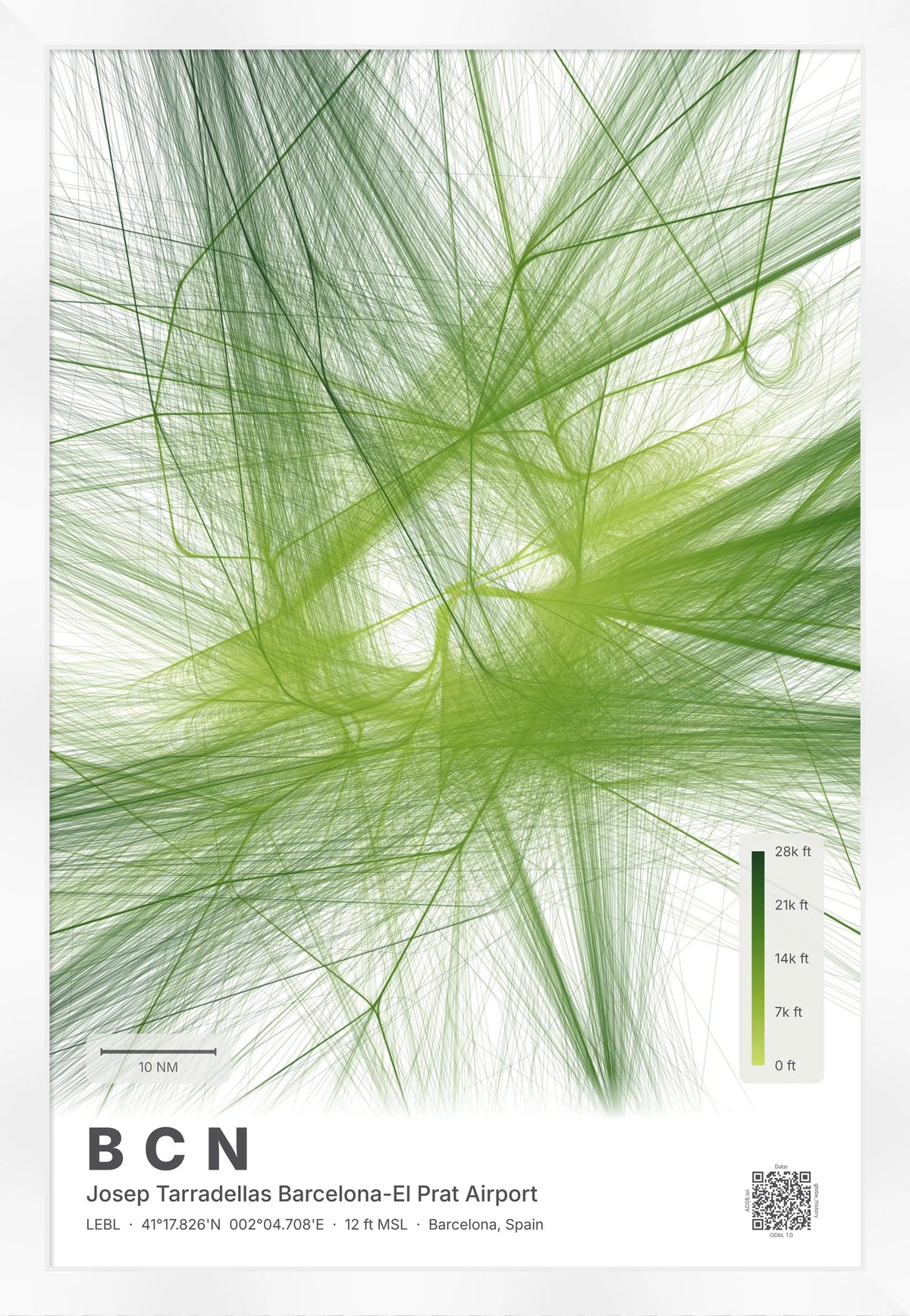 BCN flight path map — Citrus theme · Light [material:framed_white]