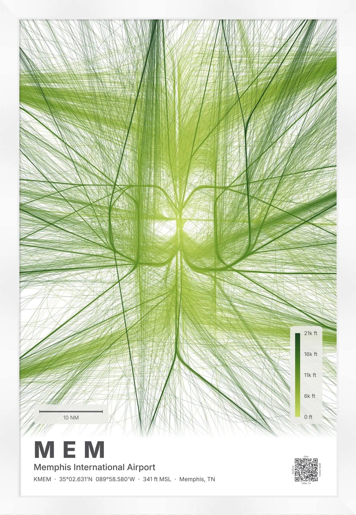 MEM flight path print — Citrus theme · Light [material:framed_white]