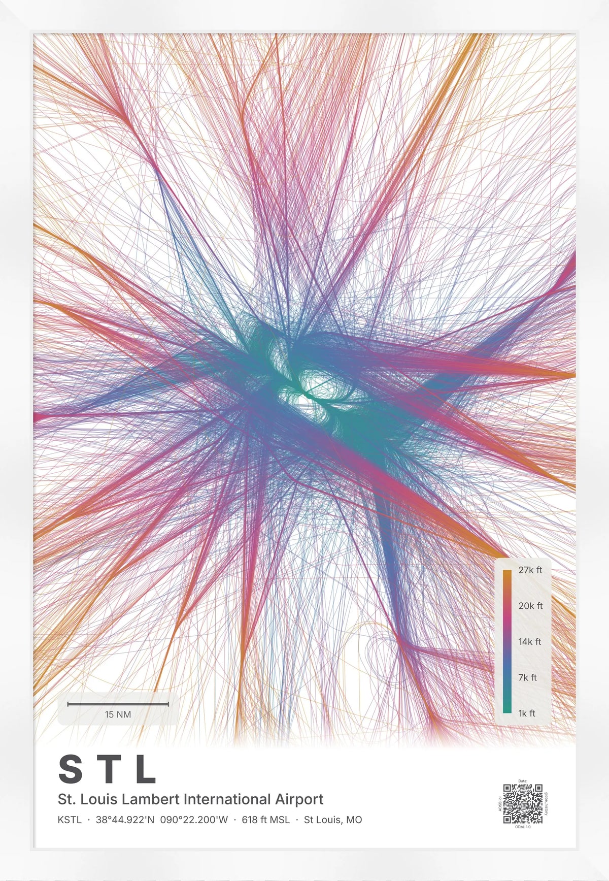 STL flight path print — Aurora theme · Light [material:framed_white]