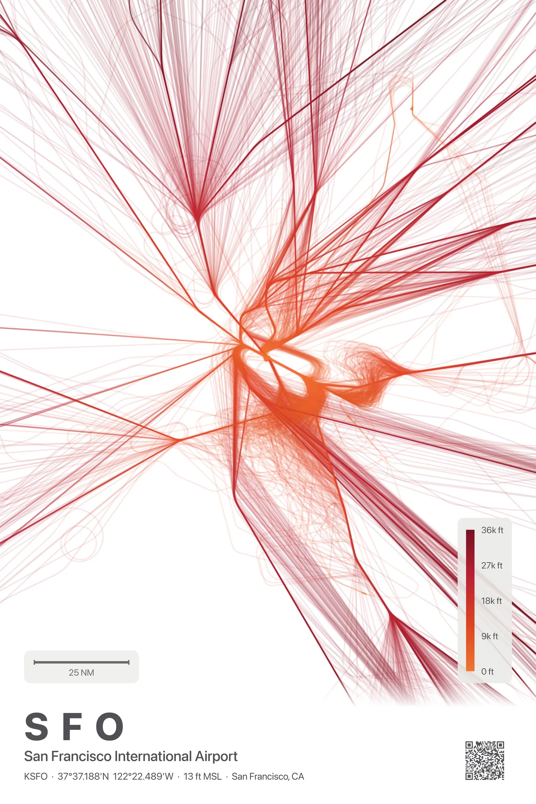 SFO flight path print — Inferno theme · Light