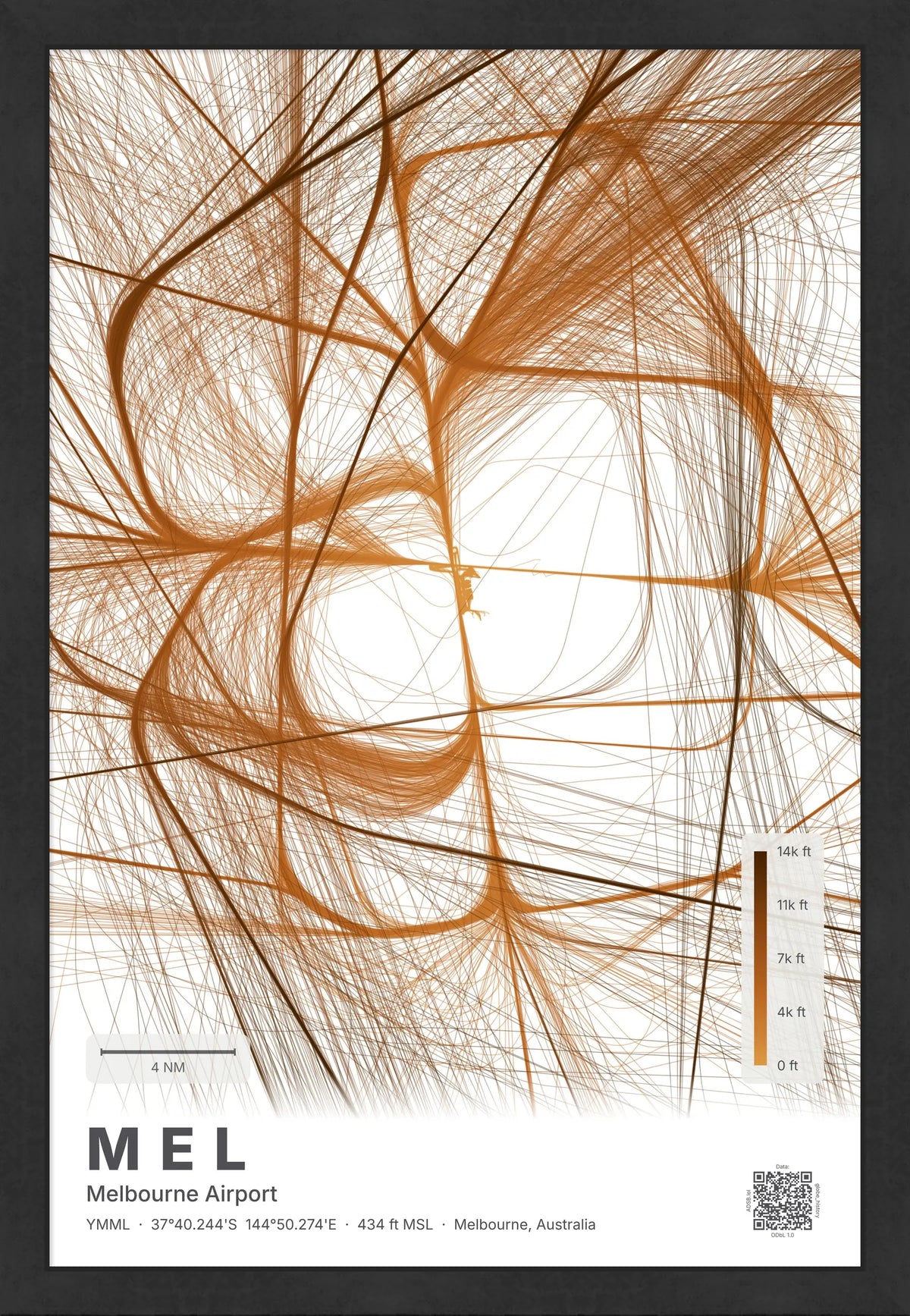 MEL flight path map — Solana theme · Light [material:framed_black]