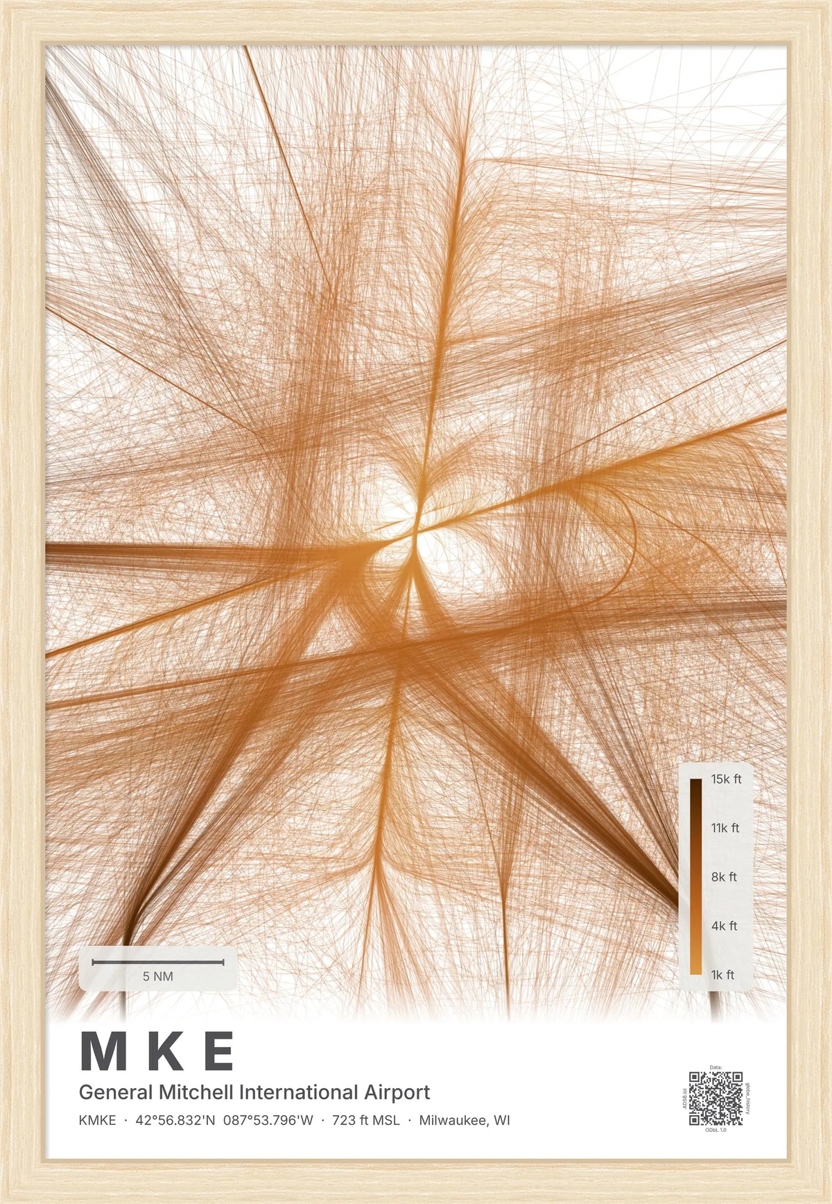 MKE flight path print — Solana theme · Light [material:framed_natural]