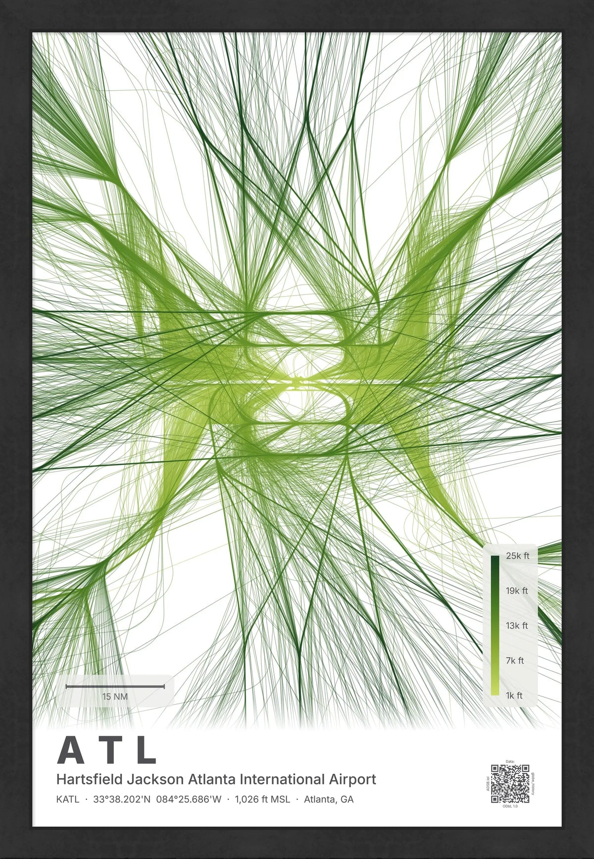 ATL flight path print — Citrus theme · Light [material:framed_black]