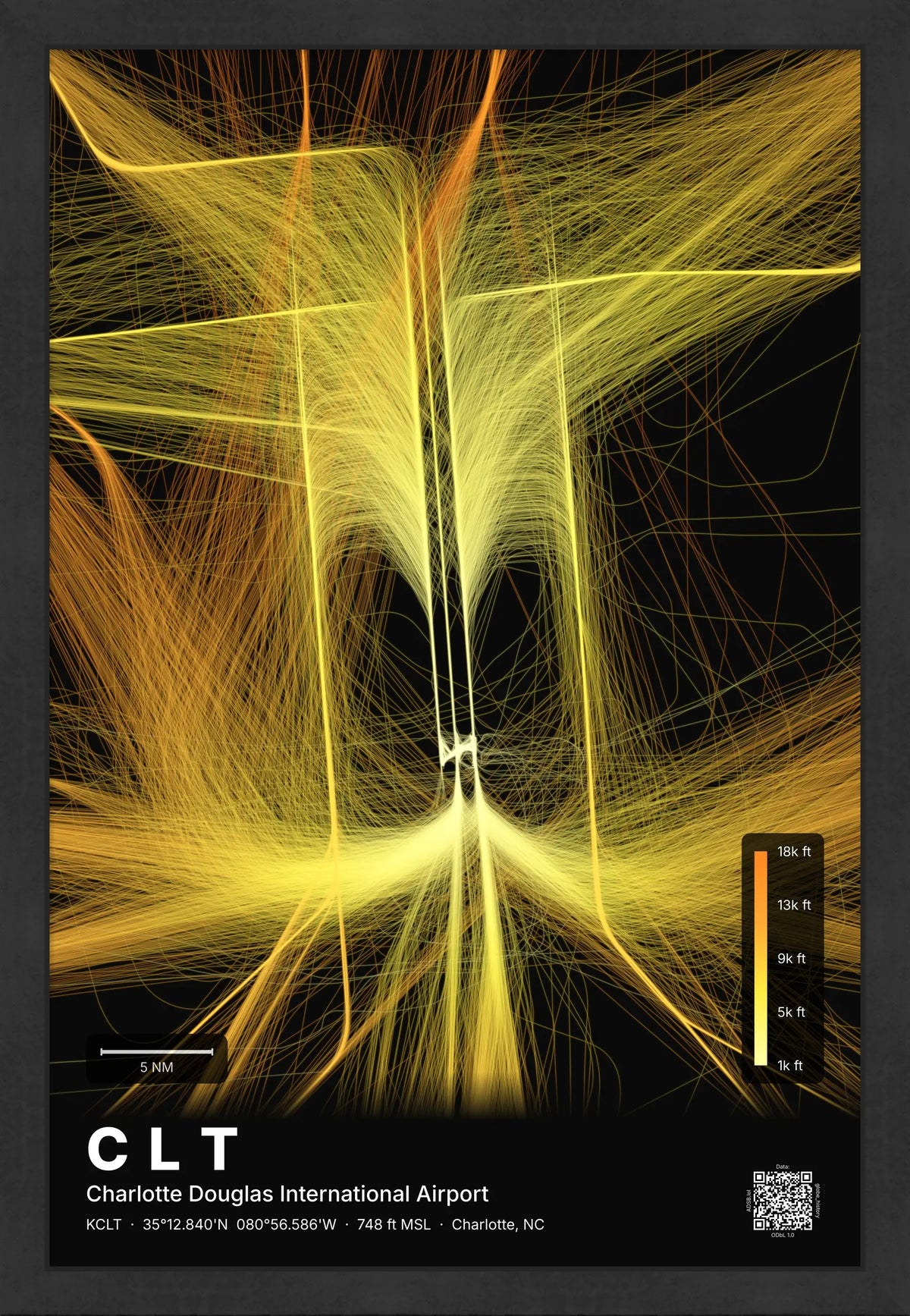 CLT flight path map — Solana theme · Dark [material:framed_black]